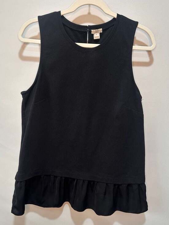 J.Crew Tops - J.Crew Women's Black Sleeveless Peplum Tank Top with Ruffle Hem, Sz M